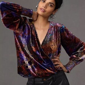 Anthropologie Velvet Wrap Blouse